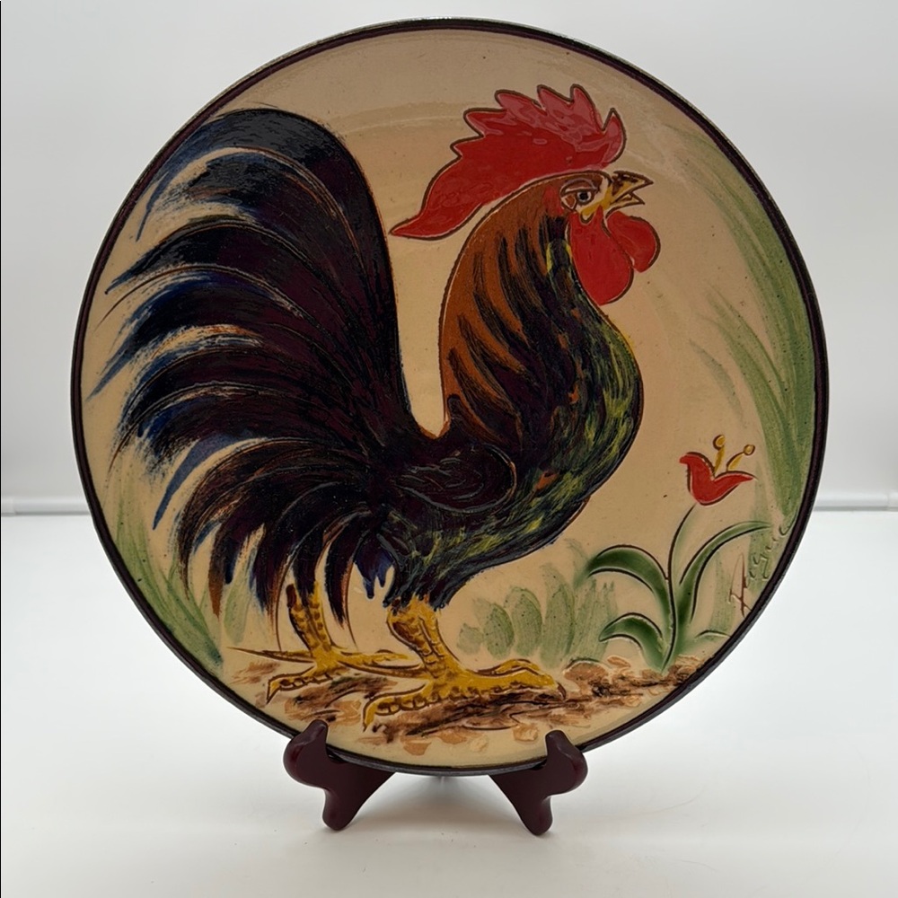 Colorful Rooster Decorative Pottery Hand Painted Plate/Wall Hanging